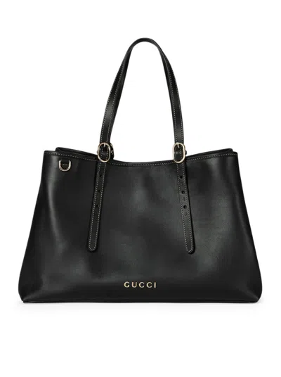 Gucci Women Gg Emblem Medium Size Shopping Bag In Black