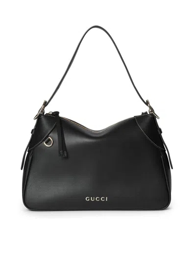 Gucci Leather Gg Emblem Structured Shoulder Bag In Black