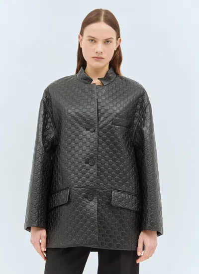 Gucci Gg Embossed Leather Jacket In Black