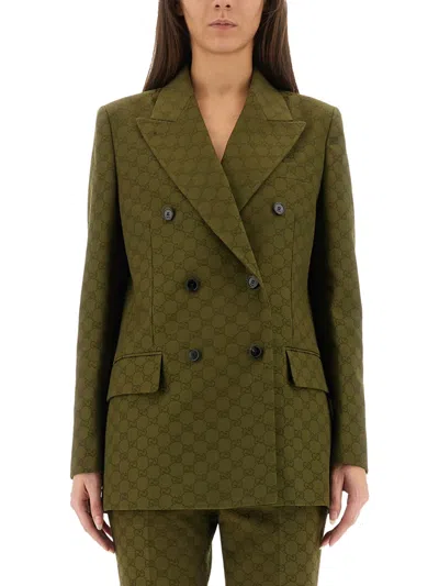 Gucci Women Gg Fabric Double-breasted Jacket In Green