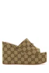 Gucci Gg Monogram Wedge Sandals With Clamp
