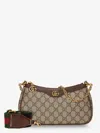 Gucci Women Beige Shoulder Bag With Gg Plaque On The Front And Chain-link Handle In Gg Canvas Woman In Multi