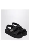 Gucci Black Gg Fabric Sandals With Double G Women In Black