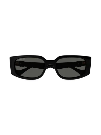 Gucci Gg Logo Plastic Rectangle Sunglasses In Black Grey