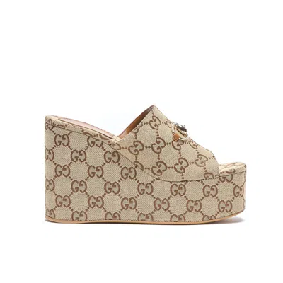 Gucci Women Gg Horsebit Wedge Sandals In Multi