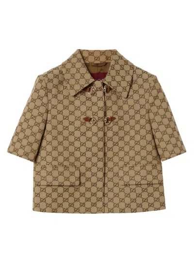 Gucci Gg Jacket With Horsebit In Brown