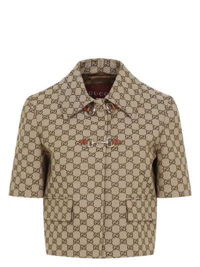 GUCCI WOMEN'S GG JACKET WITH HORSEBIT
