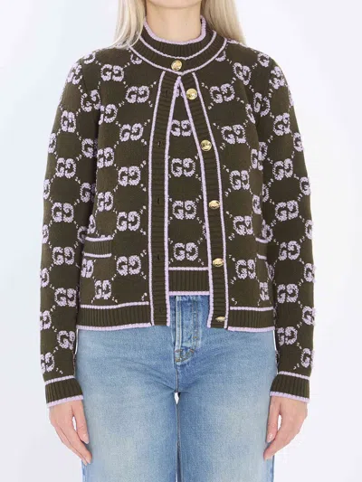 GUCCI GUCCI WOMEN GG JACQUARD BOUCLÉ WOOL CARDIGAN