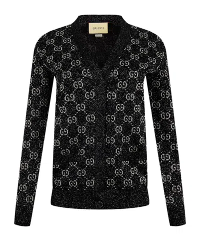 Gucci Women's Gg Jacquard Cotton Lame Cardigan In Black
