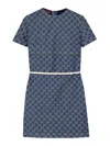 Gucci Fitted Blue Cotton Dress With Contrast Belt In Blue