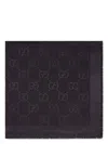 Gucci Frayed Gg Jacquard Printed Silk Scarf In Black