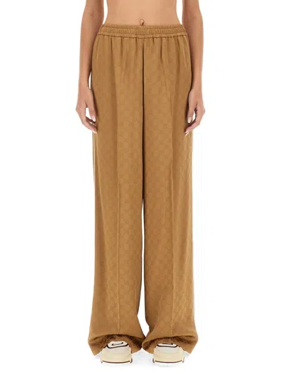 Gucci Women Gg Jacquard Pants In Brown