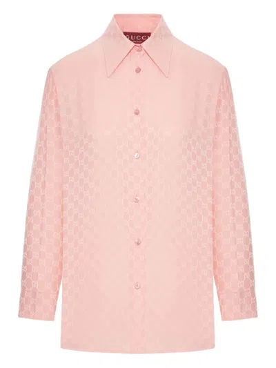 Gucci Gg Silk Shirt In Pink
