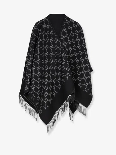 Gucci Women Gg Jacquard Wool Cape In Gray
