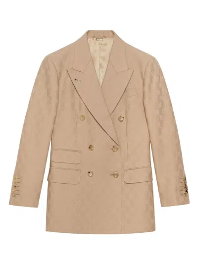 Gucci Gg Wool Jacquard Jacket In Camel