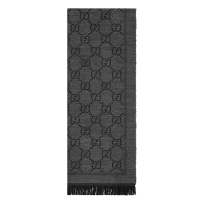 Gucci Women Gg Jacquard Wool Scarf In Gray