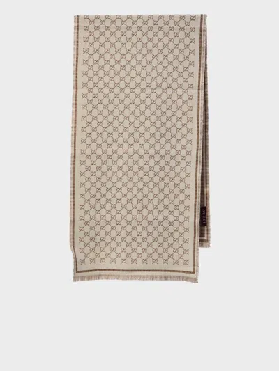 Gucci Women Gg Jacquard Wool Scarf In White