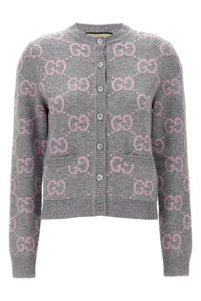 Gucci Gg针织羊毛开衫 In Gray