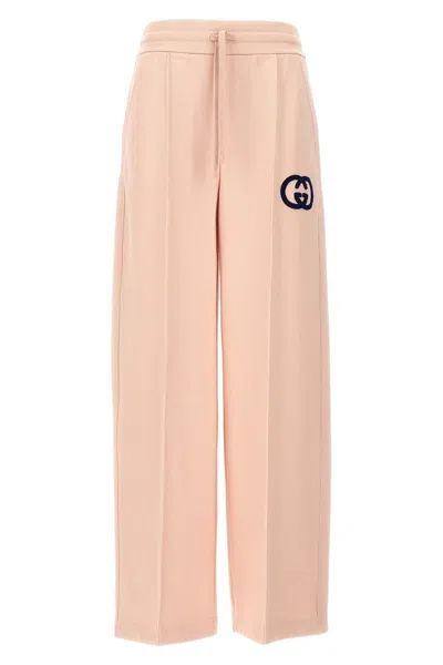 Gucci 轻薄毛毡棉质平纹针织慢跑裤 In Pink