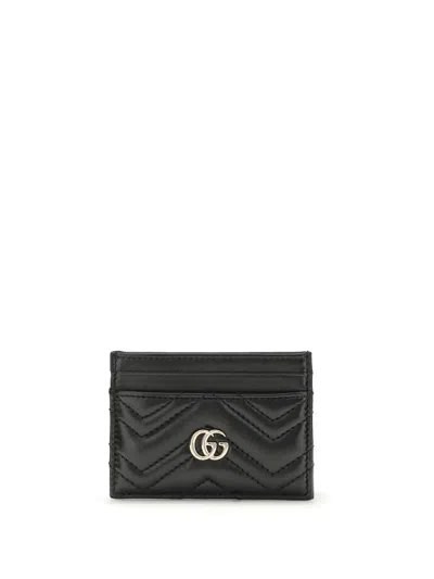 Gucci Leather Card Holder Quilted Pattern In Black