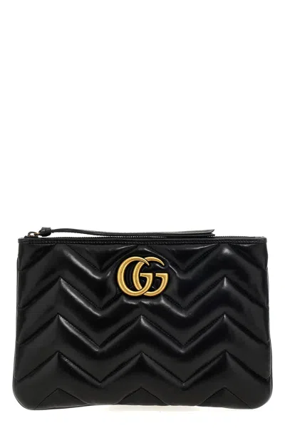 Gucci Woman Black Leather Gg Marmont Clutch