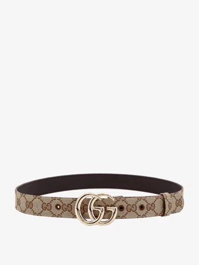 Gucci Women Gg Marmont Coated Canvas Belt In Brown