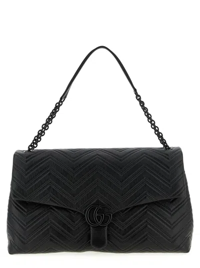 Gucci Women Black Crossbody Bag With Sliding Chain-link Shoulder Strap And Gg Plaque Closure On The