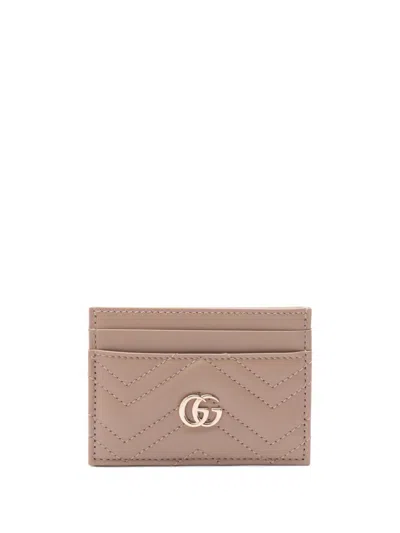 Gucci Women Gg Marmont Leather Card Case In Beige