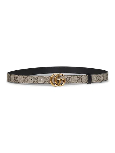 Gucci Women Gg Marmont Reversible Thin Belt In Neutral
