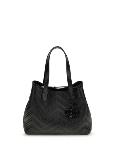 Gucci Medium Gg Marmont Leather Tote Bag In Black