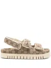 Gucci Beige Gg Fabric Sandals With Double G Women