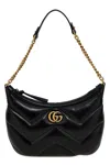 Gucci Women Black Leather Gg Marmont Shoulder Bag In Black