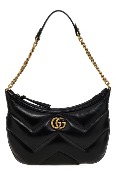 Gucci Women Black Leather Gg Marmont Shoulder Bag