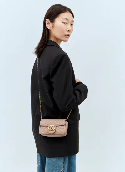 Gucci Powder Pink Leather Mini Gg Marmont Shoulder Bag In Neutral