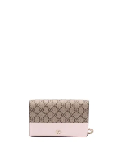 Gucci Gg Marmont Bi-color Wallet On Chain In Brown