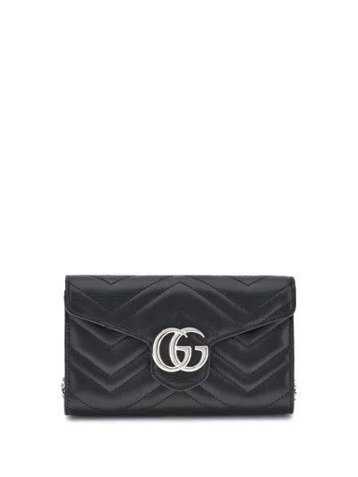 Gucci Women Gg Marmont Wallet With Chain In Black