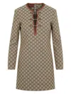 Gucci Beige Crewneck Mini Dress With Horsebit On The Front In Gg Canvas Woman In Beige