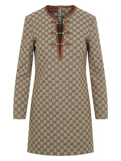 GUCCI WOMEN'S GG MINI DRESS WITH HORSEBIT