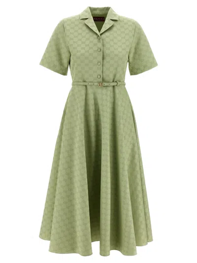 Gucci Mid-length Gg Cotton Gabardine Dress In Green