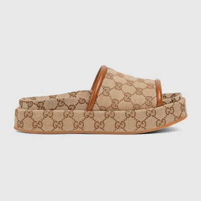 Gucci Women`s Platform Sandal With Gg In Nude & Neutrals
