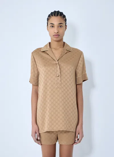 Gucci Women Gg Satin Shirt In Brown