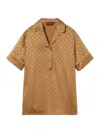 Gucci Monogram Satin Shirt Contrast Piping In Brown
