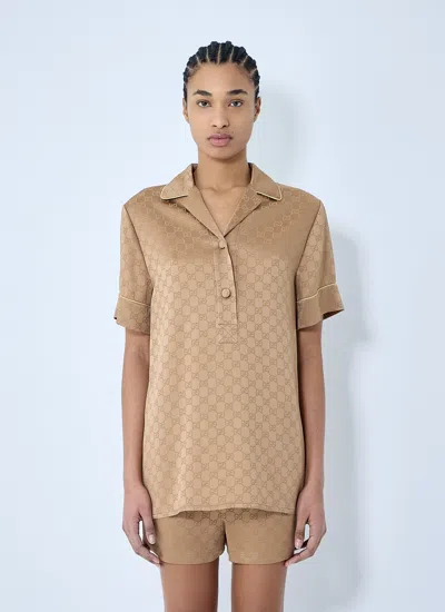 Gucci Women Gg Satin Shirt In Neutral