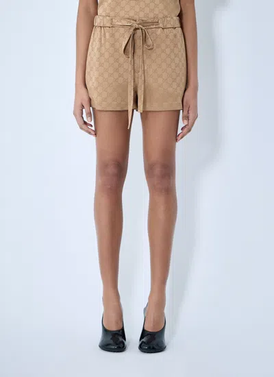 Gucci Women Gg Satin Shorts In Brown