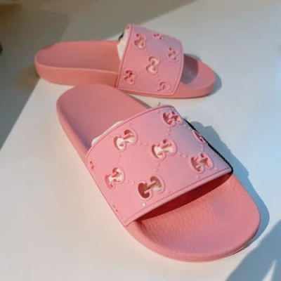 Pre-owned Gucci Women's Gg Slide Rubber Sandal 36 In Pink