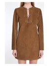 Gucci Brown Dress With Front Horsebit Details And All-over Gg Motif In Suede Woman In Brown