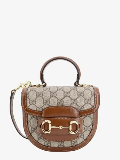 Gucci Women Gg Supreme Fabric And Leather Handbag With Iconic Horsebit