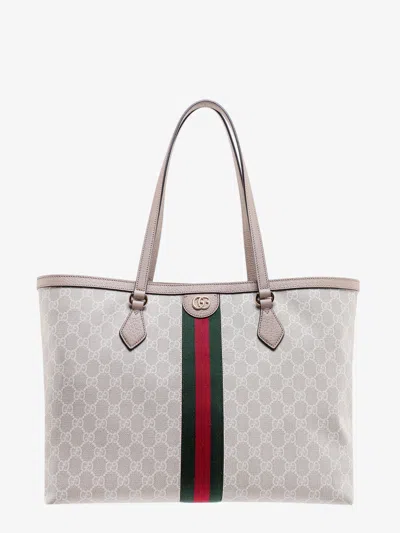 Gucci Gg Supreme Fabric And Leather Shoulder Bag With Frontal Web Band In Metallic