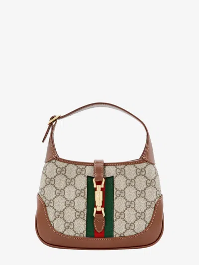 Gucci Women Gg Supreme Fabric And Leather Shoulder Bag With Iconic Web Band