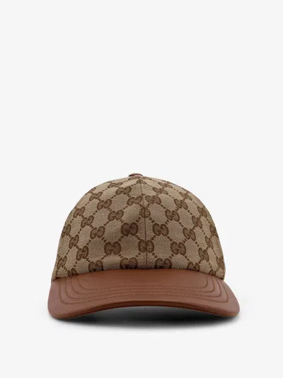 Gucci Women Gg Supreme Fabric And Leathr Hat In Brown